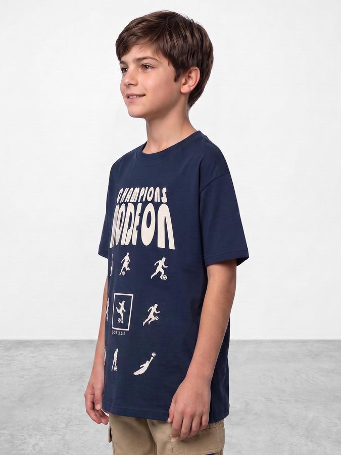 R&B Boys Blue Graphic Print Short Sleeves Round Neck Pure Cotton T-Shirt