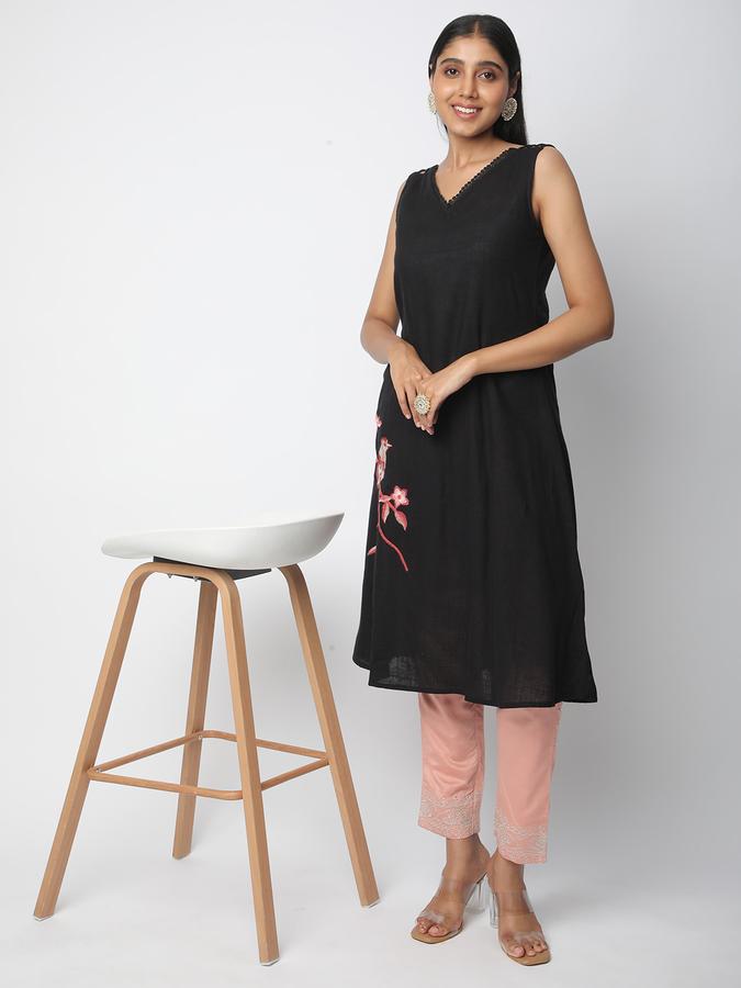 Women Viscose Tapered Drawstring Embroidered Trousers