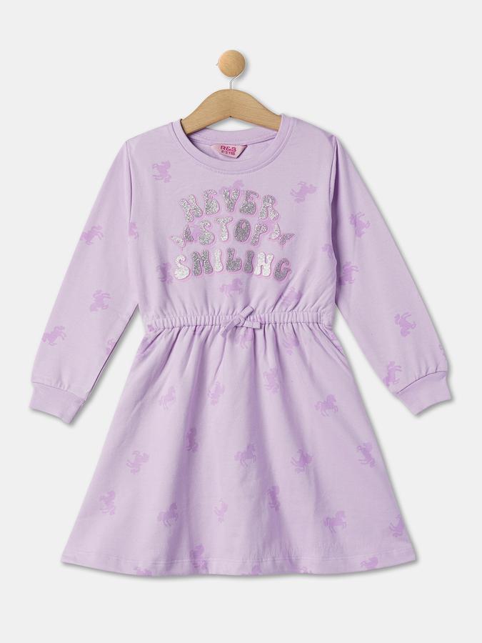 Girls Cotton A-Line Round Neck Printed Dress