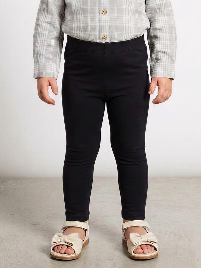 R&B Girls Black Solid Elasticated Waist Leggings