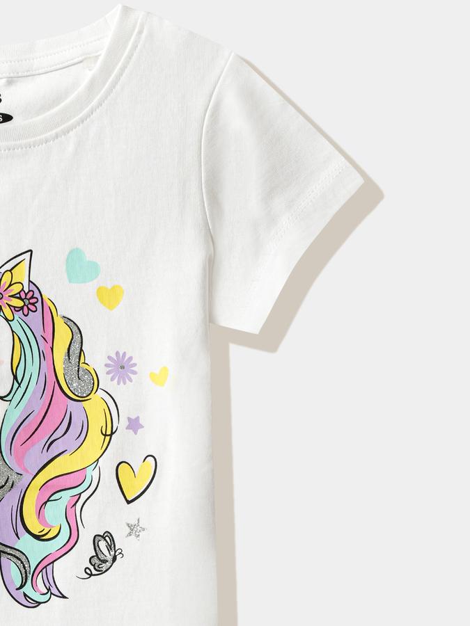 Girls Cotton Regular Fit Crew Neck Graphic T-shirt