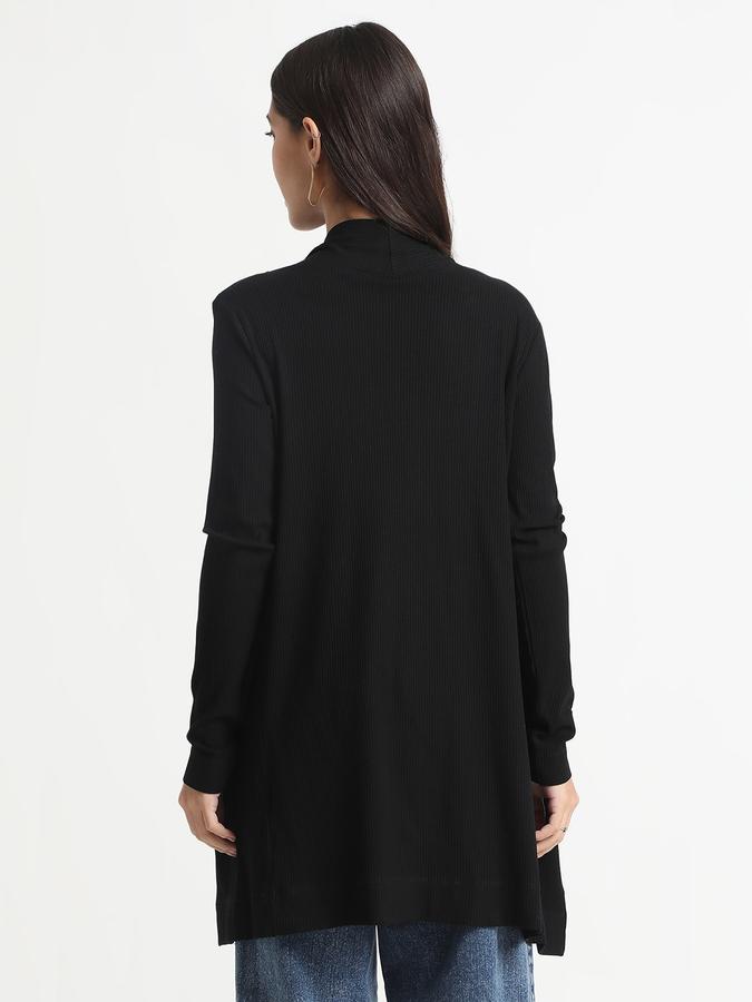 R&B Women Black Solid Longline Blazer
