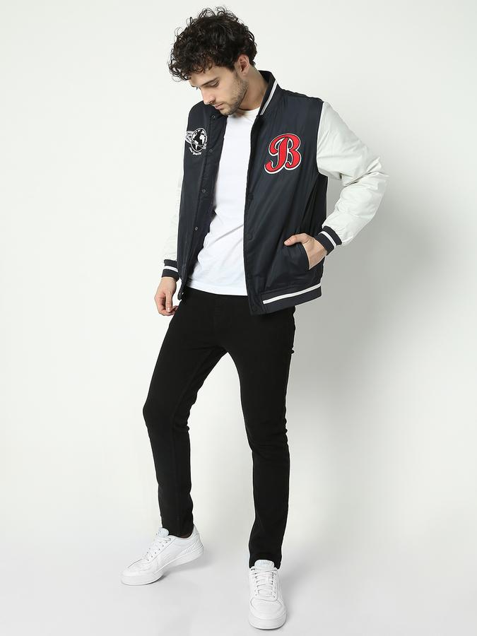 Men Polyester Regular Fit Varsity Jacket