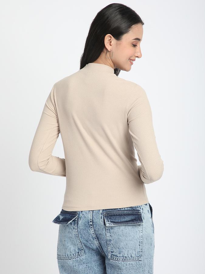 R&B Women Sand Solid Long-Sleeve High-Neck Top