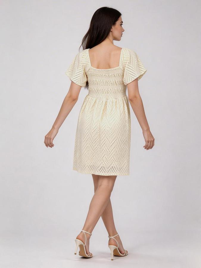 R&B Off White Solid Women Regular fit Dress