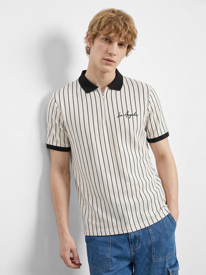 R&B Beige Men Striped Short Sleeves Tshirt