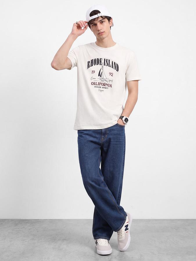 R&B Men Ivory Graphic Print Short Sleeves Pure Cotton Tshirt