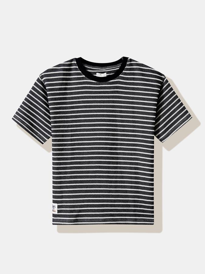 Boys Cotton Regular Fit Crew Neck Striped T-shirt