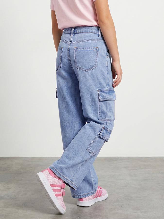 R&B Girls Blue Regular Fit Solid Mid-Rise Cotton Jeans