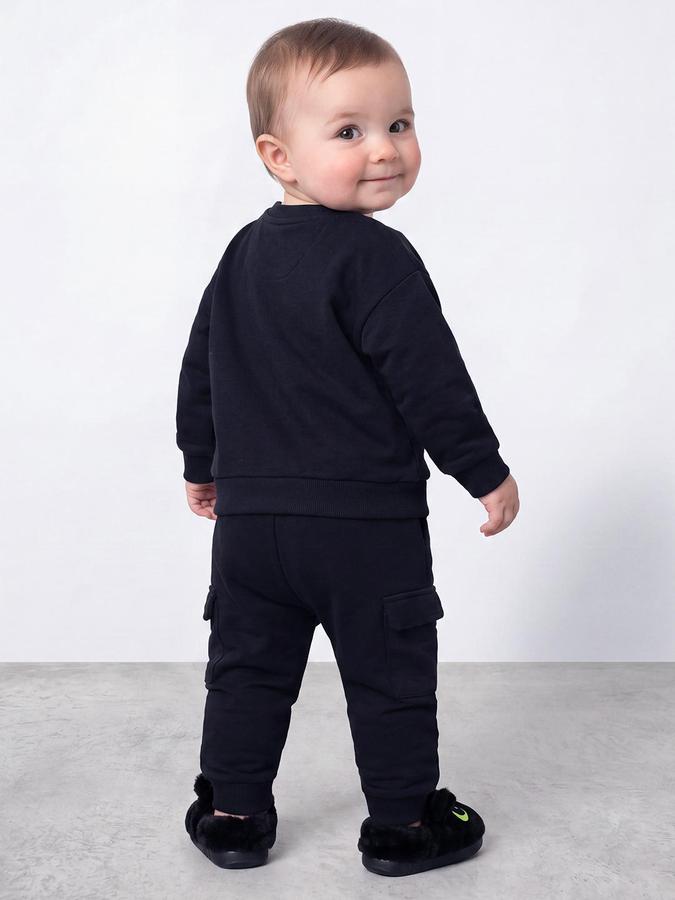 R&B Boys Navy Blue Christmas Car Print Round Neck Sweatshirt and Cargo Pants Set