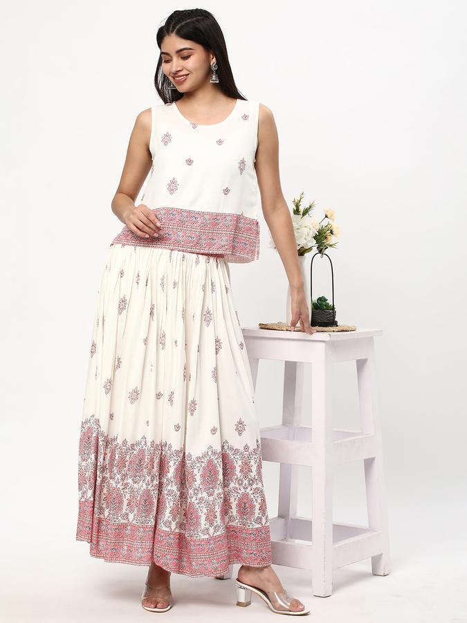 Women Rayon Relaxed Fit Round Neck Printed Ethnic Top