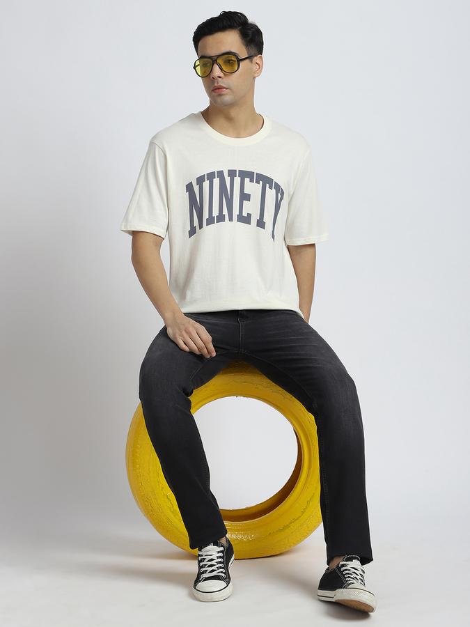 R&B Men's Cream Printed T-Shirt