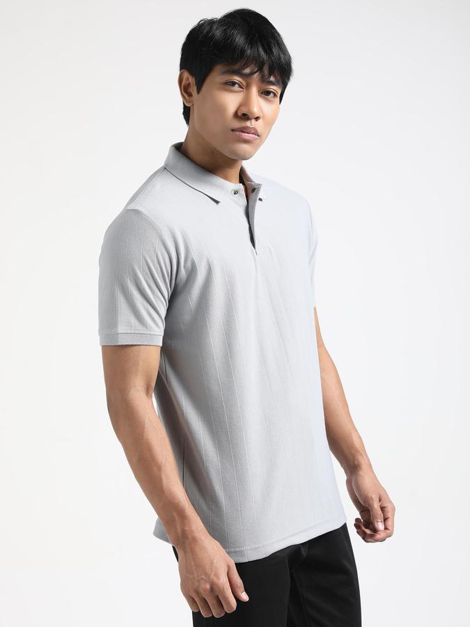Men Cotton Blend Regular Fit Polo Neck Textured T-shirt