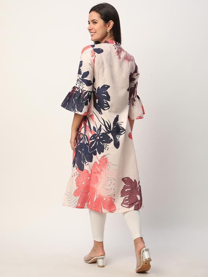 Women Cotton Regular Fit Mandarin Collar Printed Kurta
