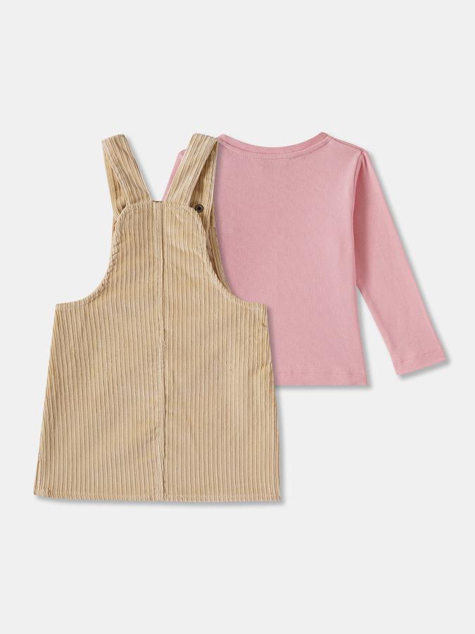 Girls Corduroy Embroidered Adjustable Straps Straight Hem Dungaree