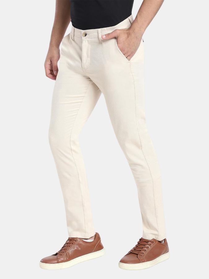 R&B Beige Slim Fit Men Mid Rise Trouser
