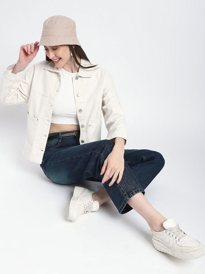 R&B Women Ivory Long Sleeves Solid Shirt Collar Jacket