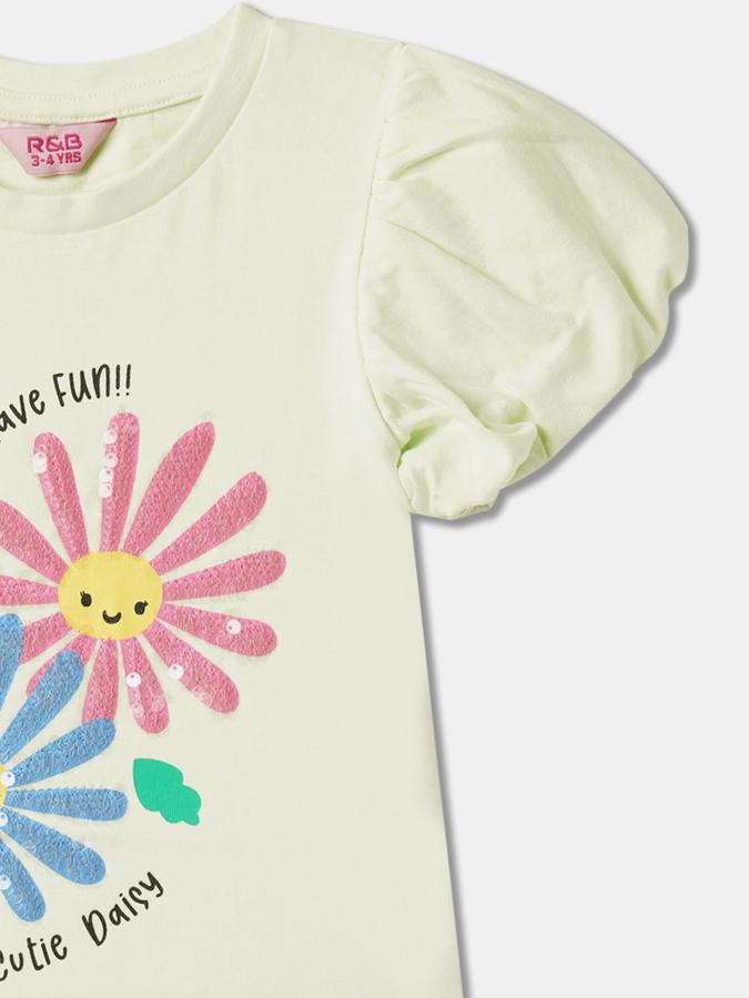Girls Typographic Print Top with Tie-Up image number 2