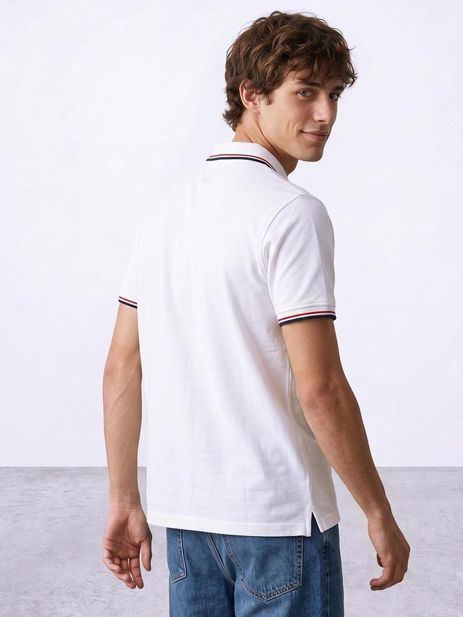 R&B Men Ivory Textured Short Sleeves Polo Collar T-Shirt