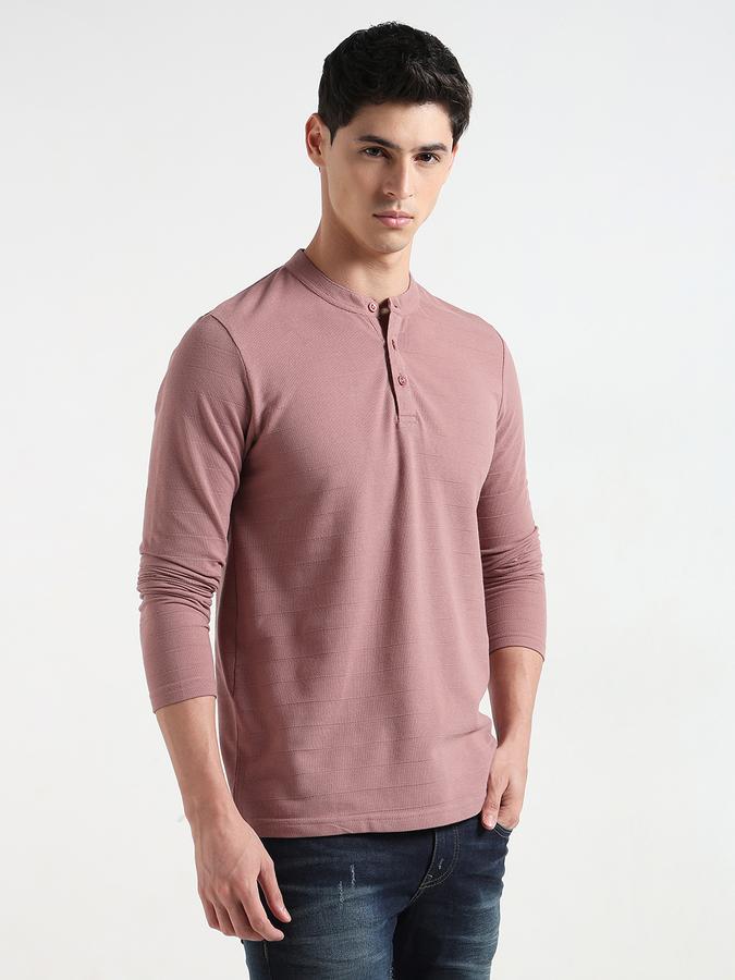 Men Cotton Blend Regular Fit Henley Textured T-shirt