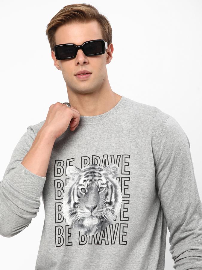 Men Cotton Regular Fit Crew Neck Graphic Sweatshirt