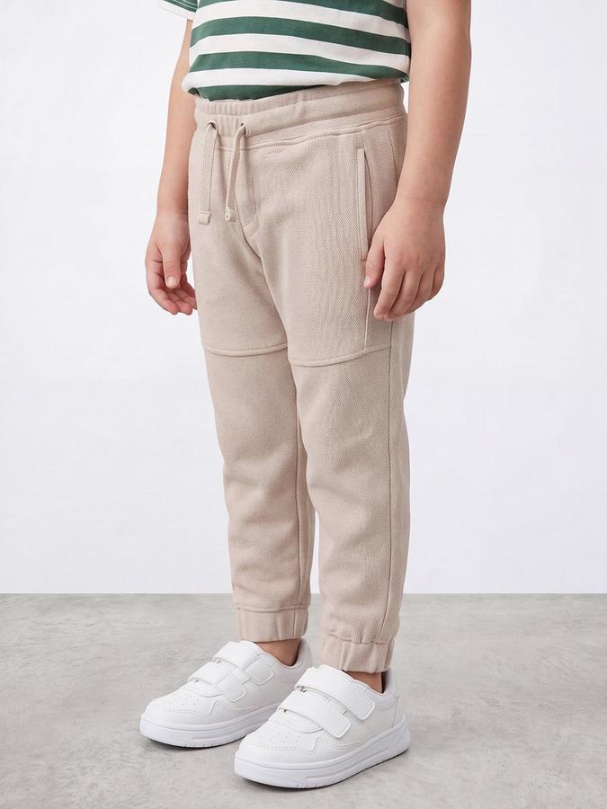 R&B Boys Beige Pure Cotton Solid Drawsting Joggers