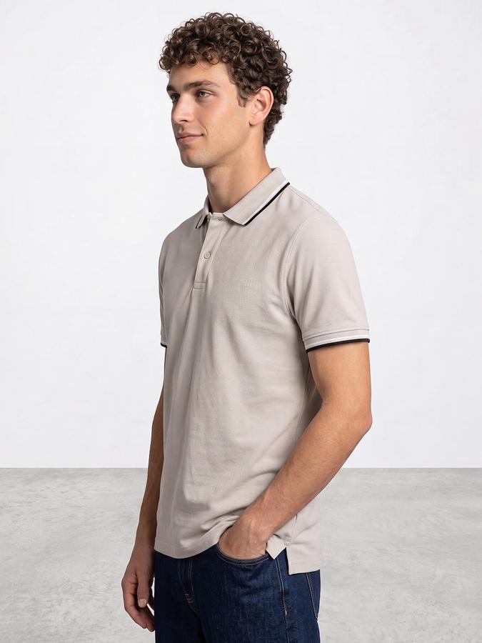 R&B Men Silver Textured Short Sleeves Polo Collar T-Shirt