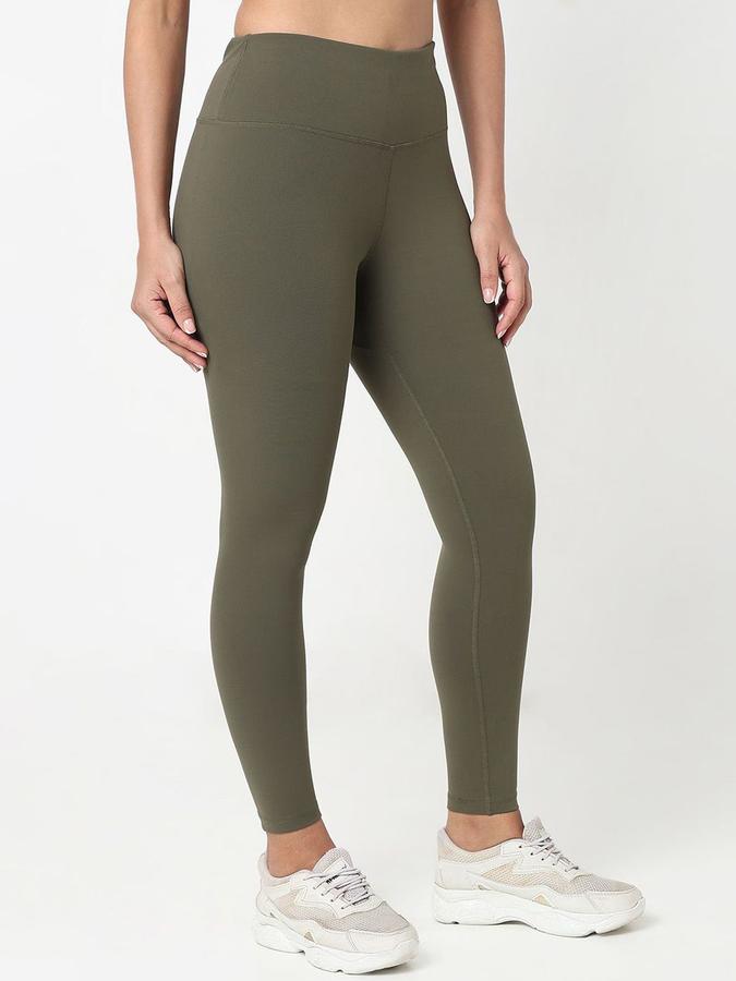 R&B Women Olive Solid Skinny Fit Tights