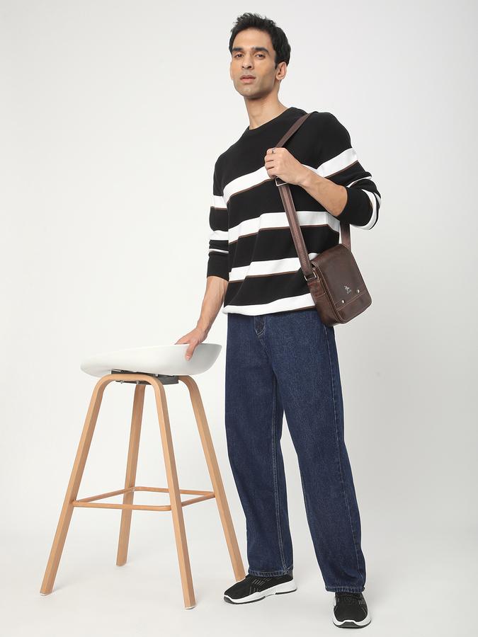 Men Cotton Regular Fit Crew Neck Striped Sweater