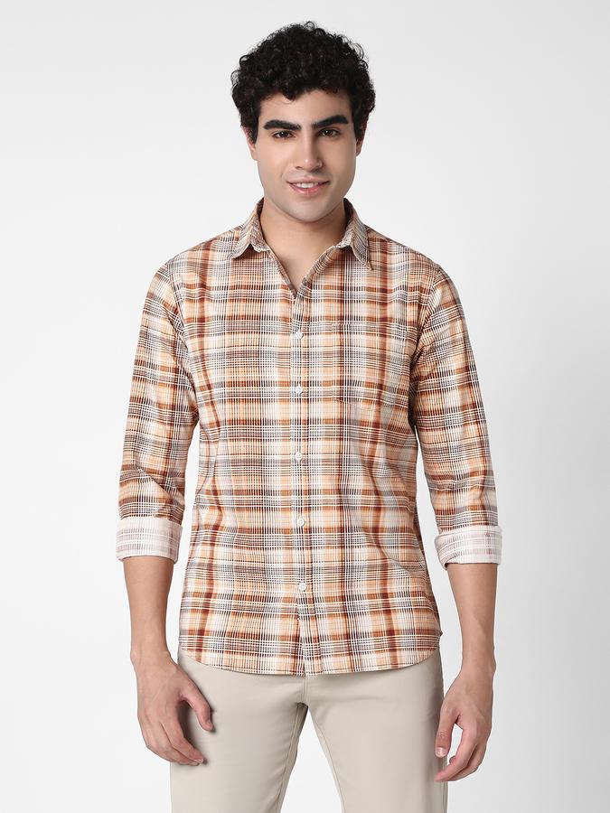 R&B Men's Brown Checked Shirt
