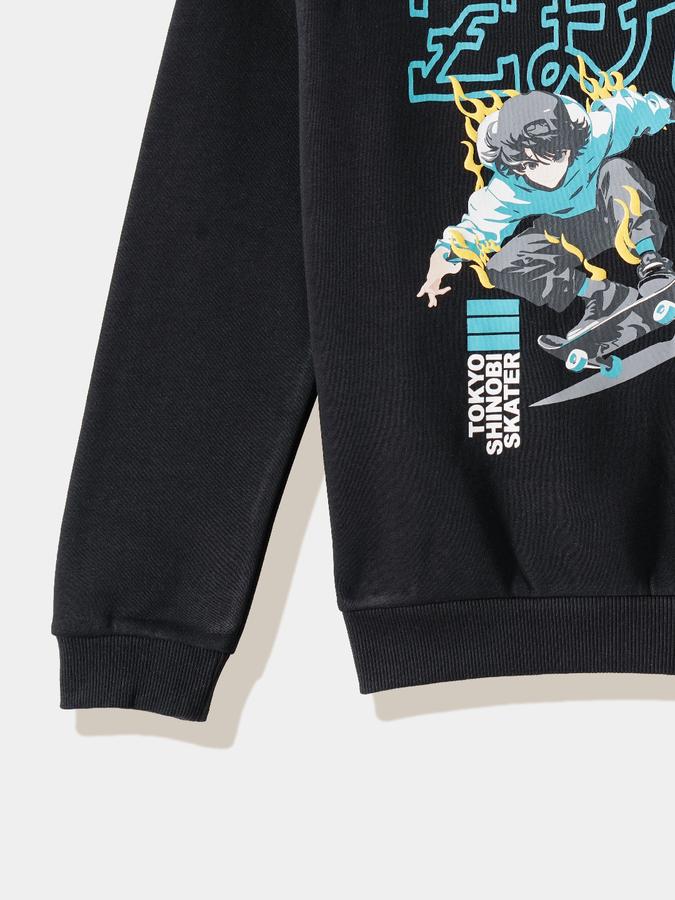 Boys Cotton Relaxed Fit Crew Neck Graphic Sweatshirt