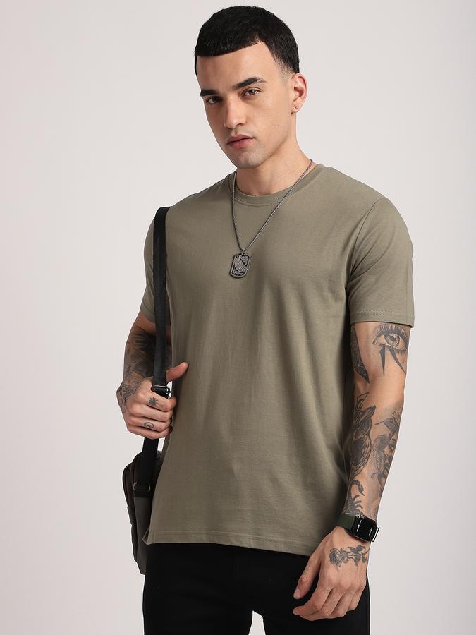 Men Cotton Regular Fit Crew Neck Solid T-shirt