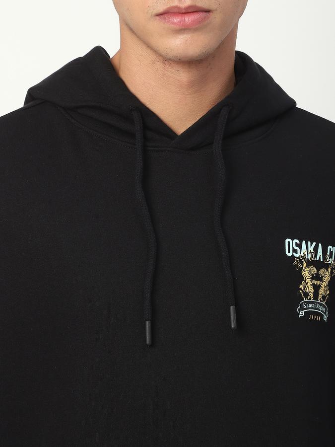 Men Cotton Blend Regular Fit Hooded Graphic Sweatshirt