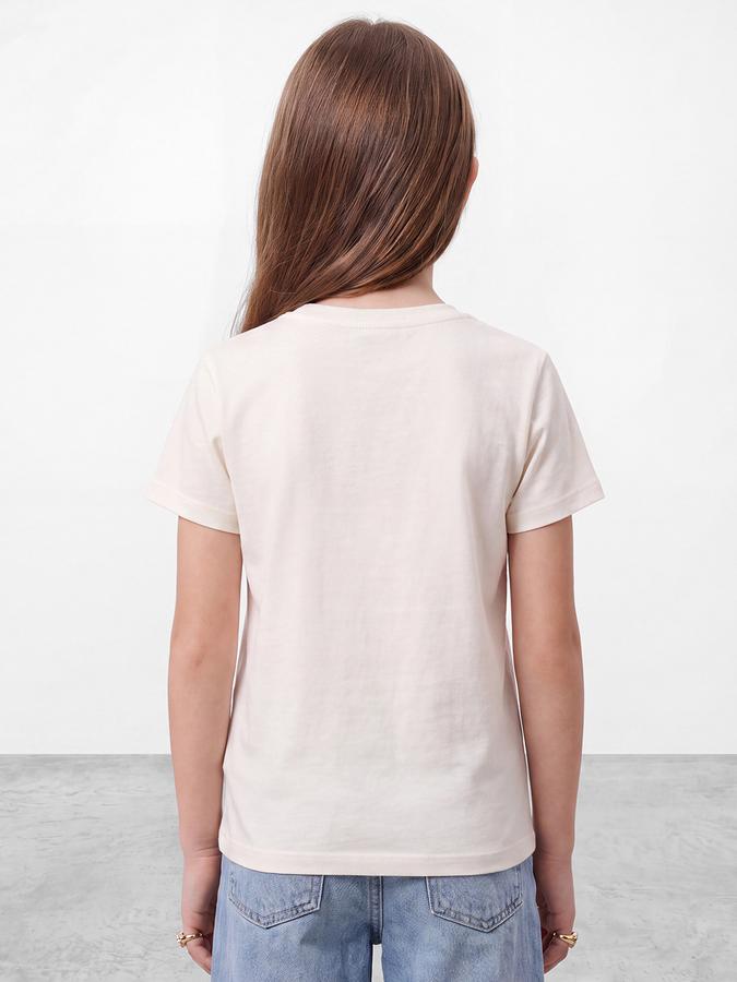 R&B Girls Beige Typographic Printed  Short Sleeves Pure Cotton T-shirt