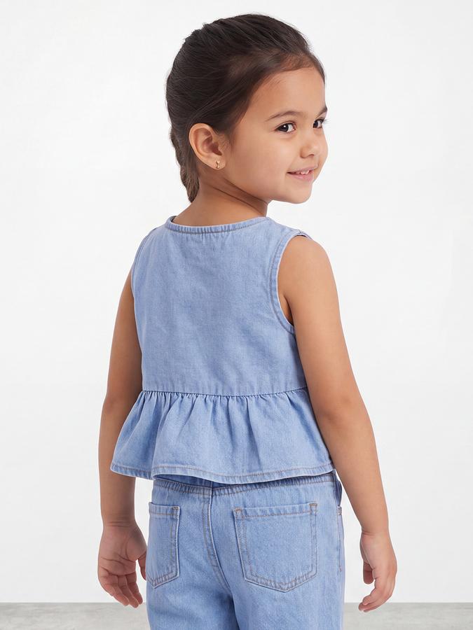 R&B Girls Blue Regular Fit Self Design Sleeveless Top