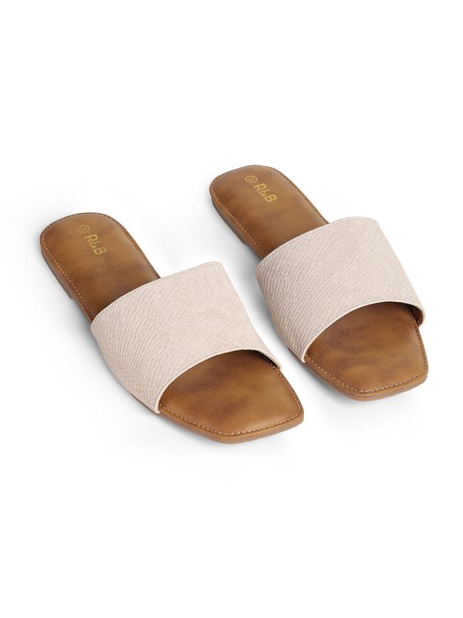 R&B Nude Women PU Solid Flat Sandals 