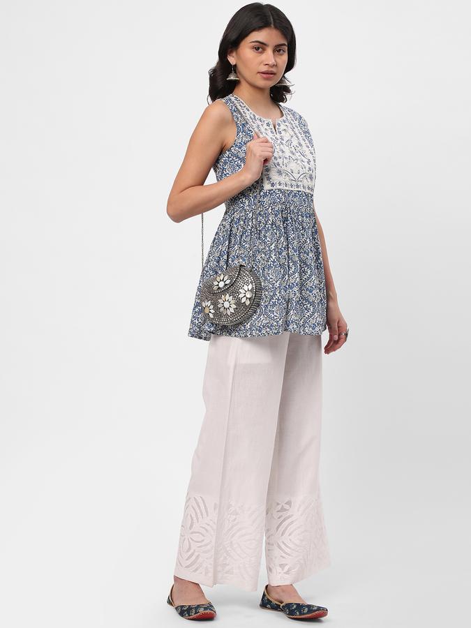 Women Cotton Relaxed Fit Round Neck Embroidered Ethnic Top