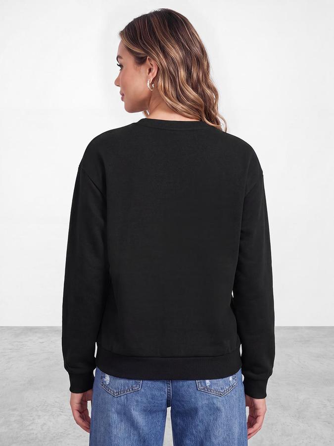 R&B Women Black Graphic Print Round Neck Long Sleeves Sweatshirt