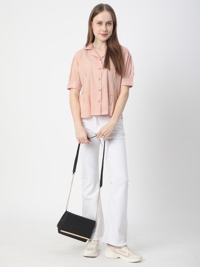 Women Rayon Regular Fit Shirt Collar Textured Ethnic Top