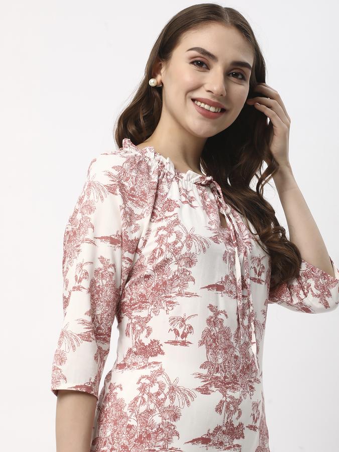 Women Poly Blend Regular Fit Tie-Up Neck Printed Kurta