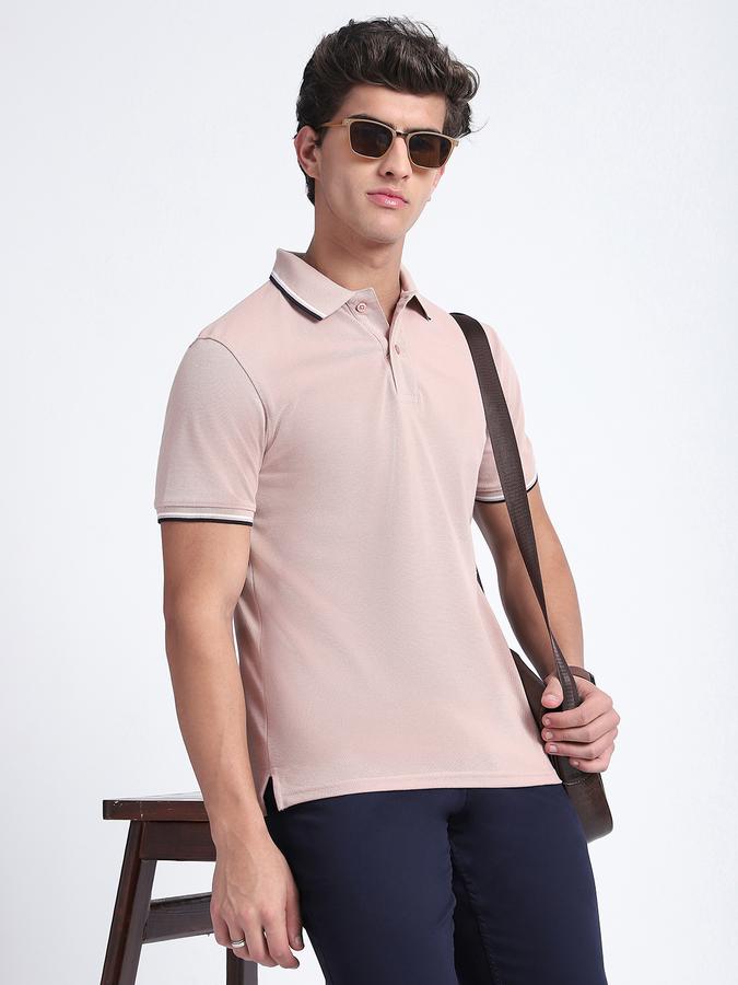 Men Cotton Blend Slim Fit Polo Neck Solid T-shirt