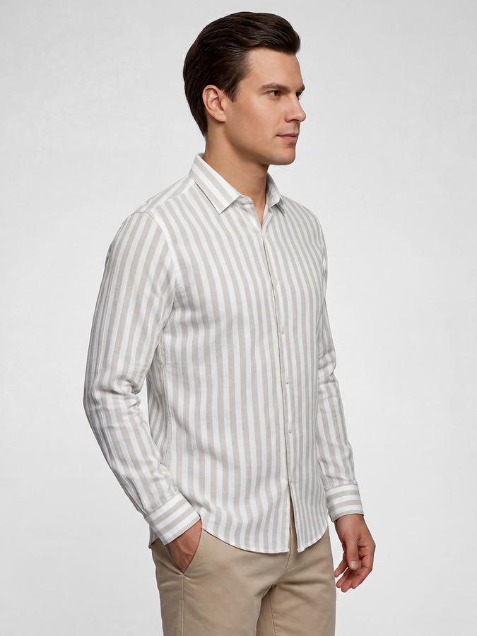 R&B Brown Striped Men Spread Collar Long Sleeves Shirt