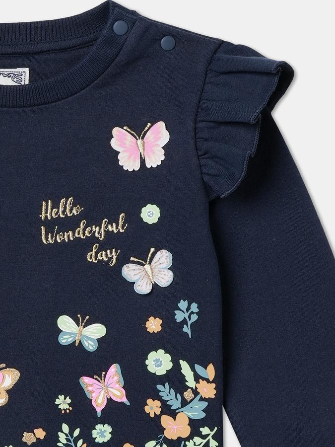 Girls All-Over Print Long Sleeve Ruffled Crew Neck SweaT-Shirt