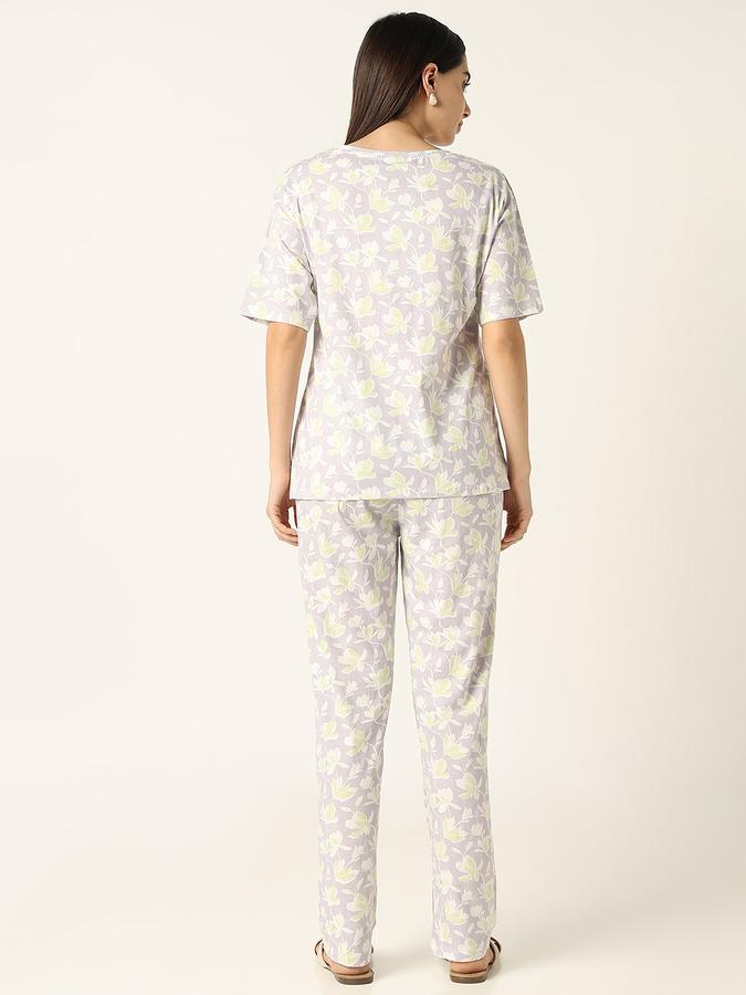 R&B Women Light Purple Floral Print Pyjama Set