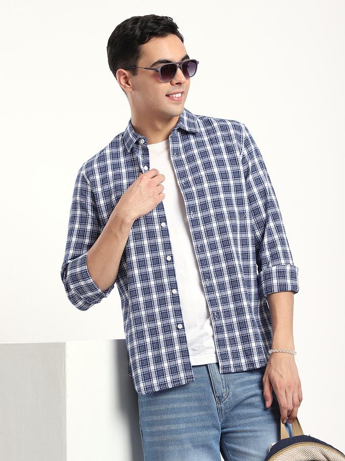 Men Cotton Regular Fit Spread Collar Checked Shirt