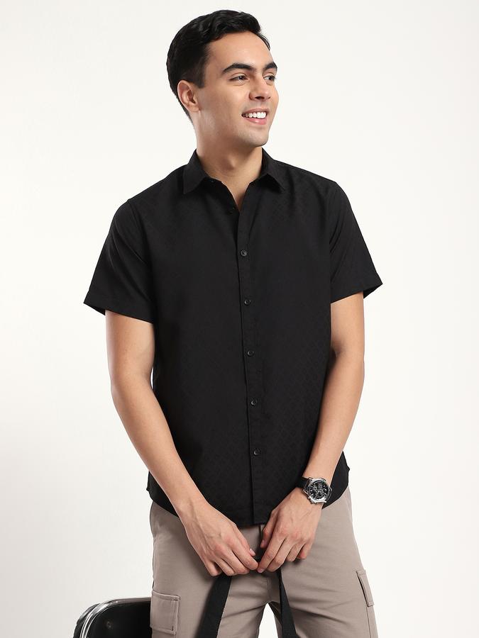 Men Polyester Slim Fit Shirt Collar Textured Shirt