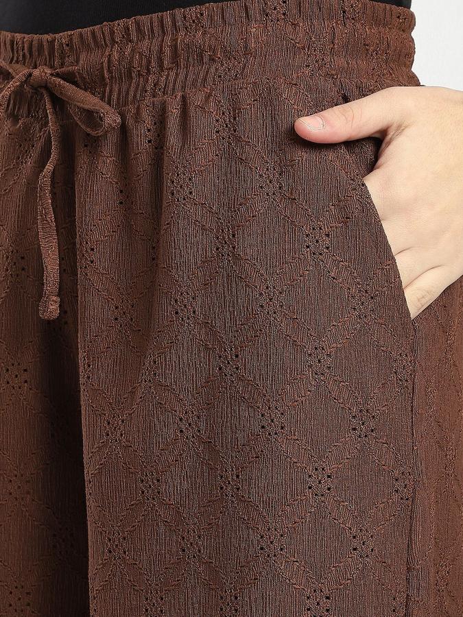 R&B Women Brown Self Design Regular Fit Trousers