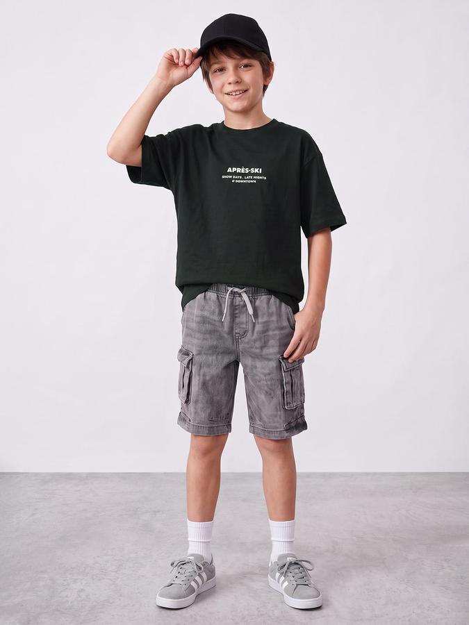R&B Boys Green Graphic Back Print Short Sleeves Round Neck Pure Cotton T-Shirt