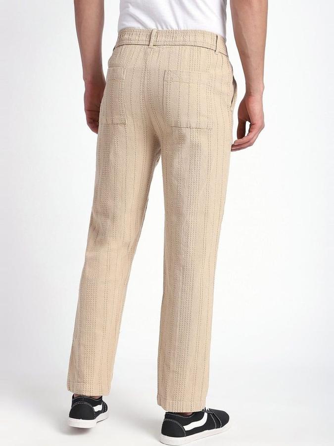 R&B Men Beige Striped Regular Fit Trousers