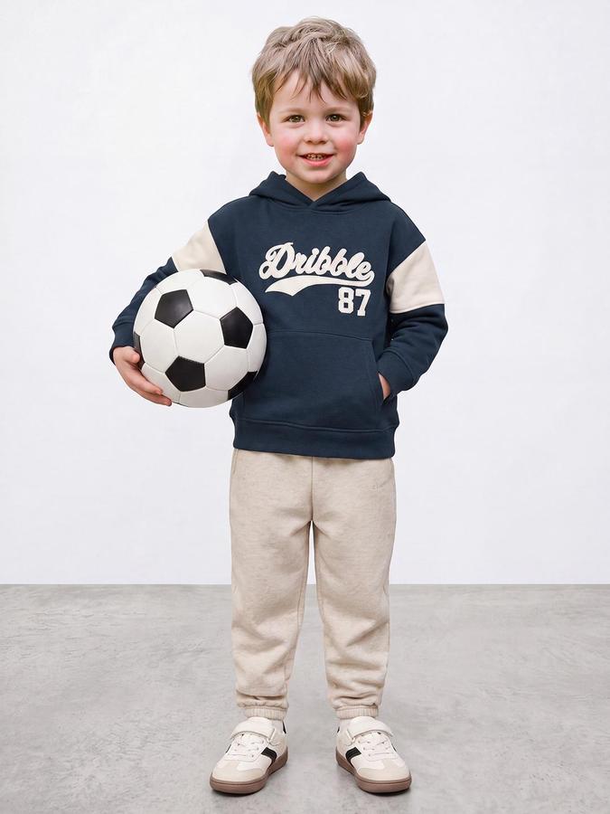 R&B Boys Green Typography Print Hooded Long Sleeves Sweatshirt